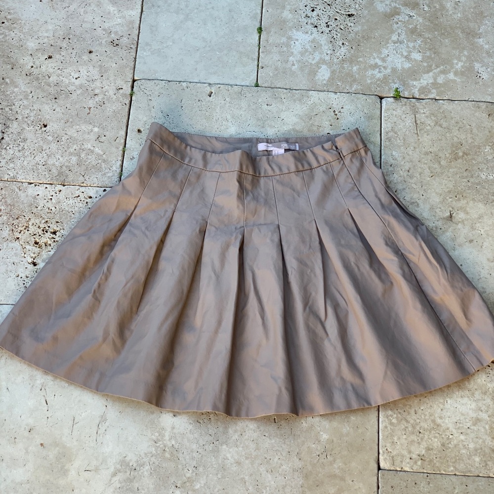 Pleather Khaki Pleaded Mini Skirt - very short